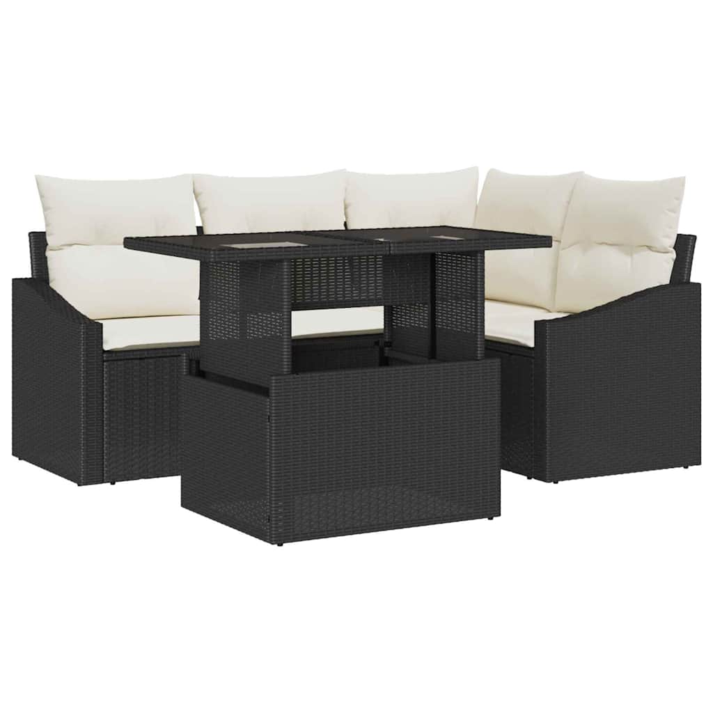 Set Divano da Giardino 5 pz Nero e Crema