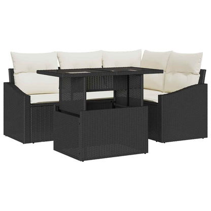 Set Divano da Giardino 5 pz Nero e Crema