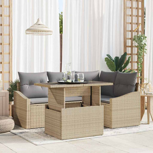 Set Divano da Giardino con cuscino 5 pcs Beige e Grigio Chiaro