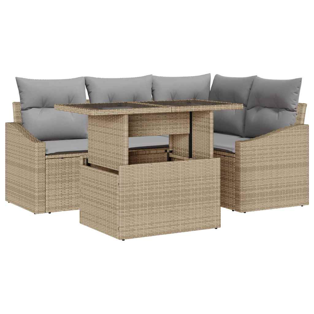 Set Divano da Giardino con cuscino 5 pcs Beige e Grigio Chiaro | homemem39