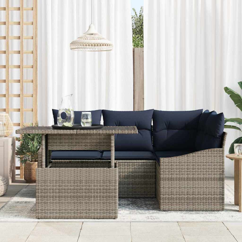 Set Divano da Giardino con cuscino 5 pcs Grigio e Blu Navy | homemem39