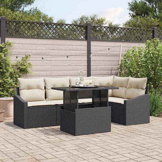 Set Divano da Giardino con cuscino 6 pcs Nero e Crema