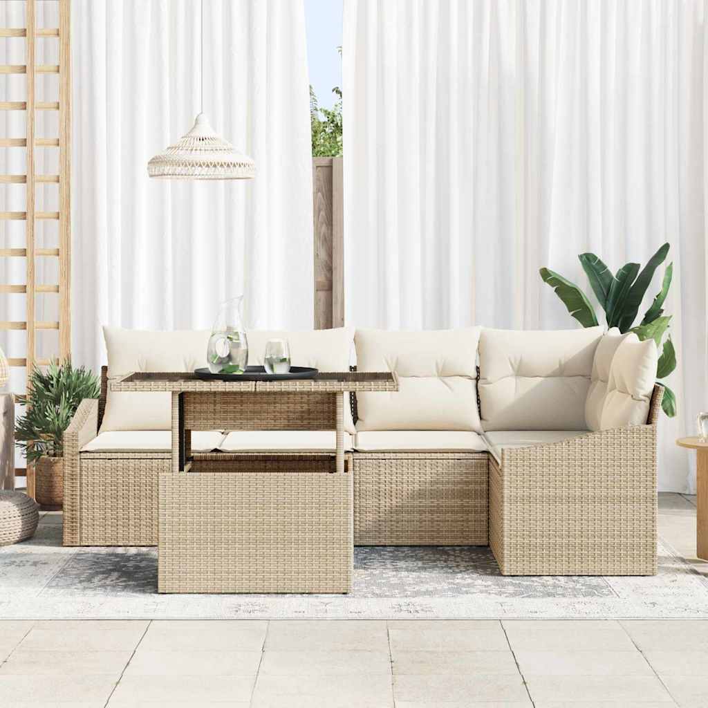 Set Divano da Giardino con cuscino 6 pcs Beige e Crema