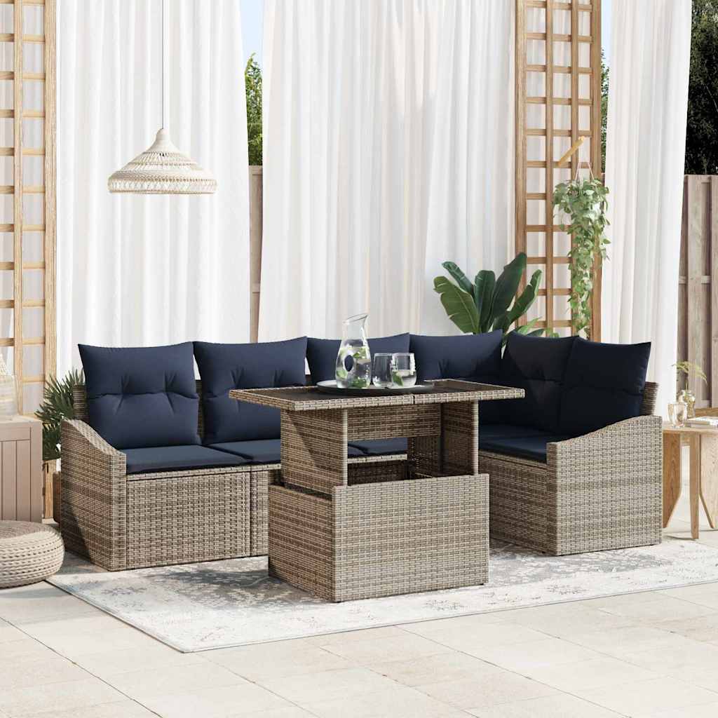 Set Divano da Giardino con cuscino 6 pcs Grigio e Blu Navy | homemem39