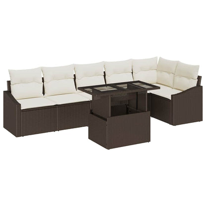 Set Divano da Giardino con cuscino 7 pcs Marrone e Crema | homemem39