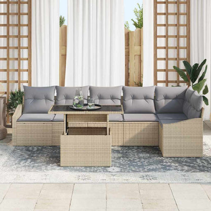 Set Divano da Giardino 7 pz Beige e Grigio Chiaro