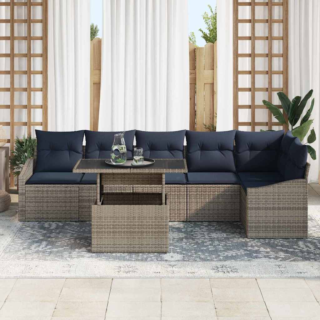 Set Divano da Giardino con cuscino 7 pcs Grigio e Blu Navy | homemem39