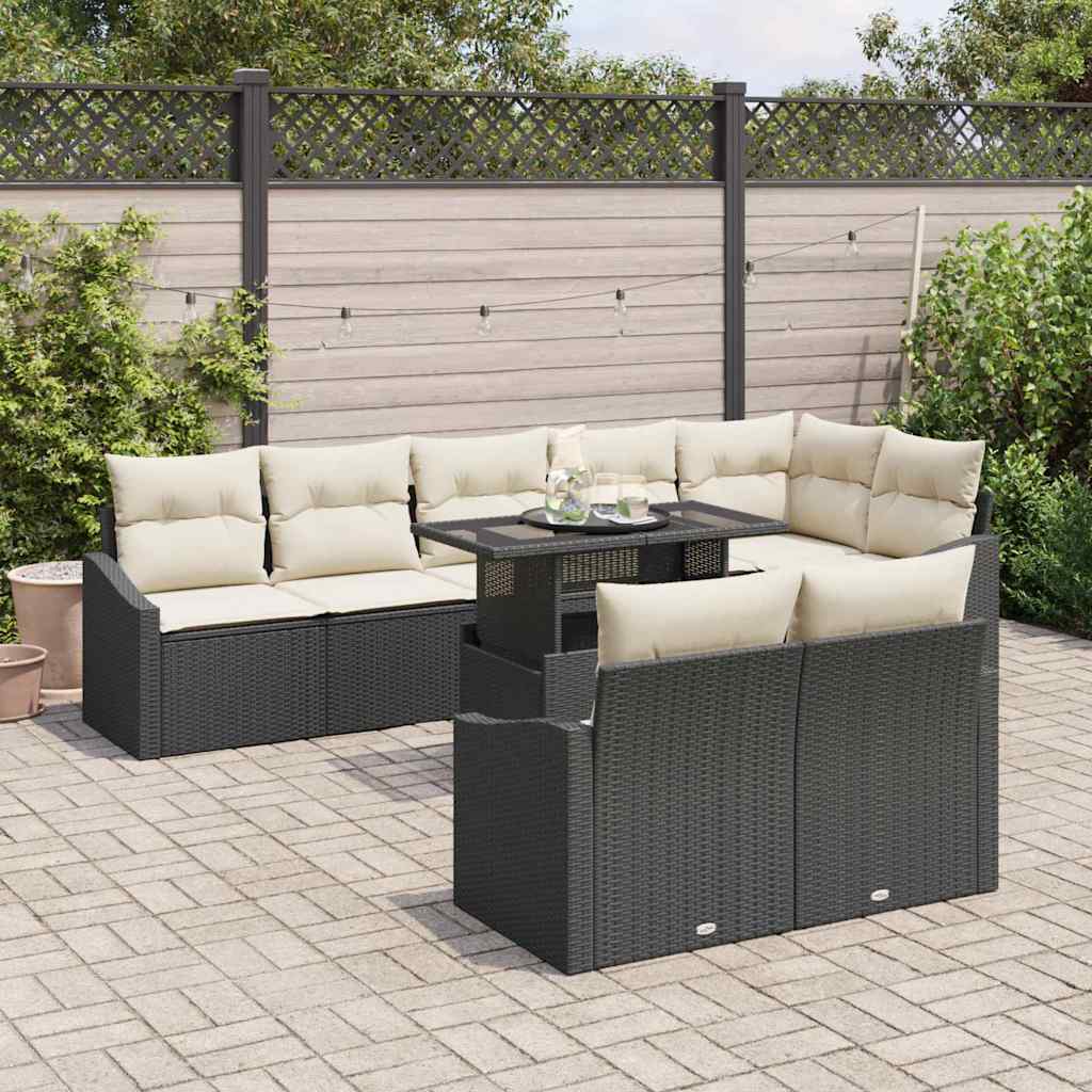 Set Divano da Giardino con cuscino 9 pcs Nero e Crema | homemem39