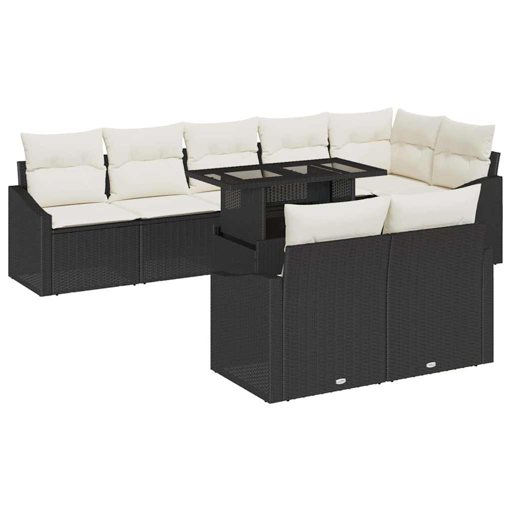 Set Divano da Giardino con cuscino 9 pcs Nero e Crema | homemem39