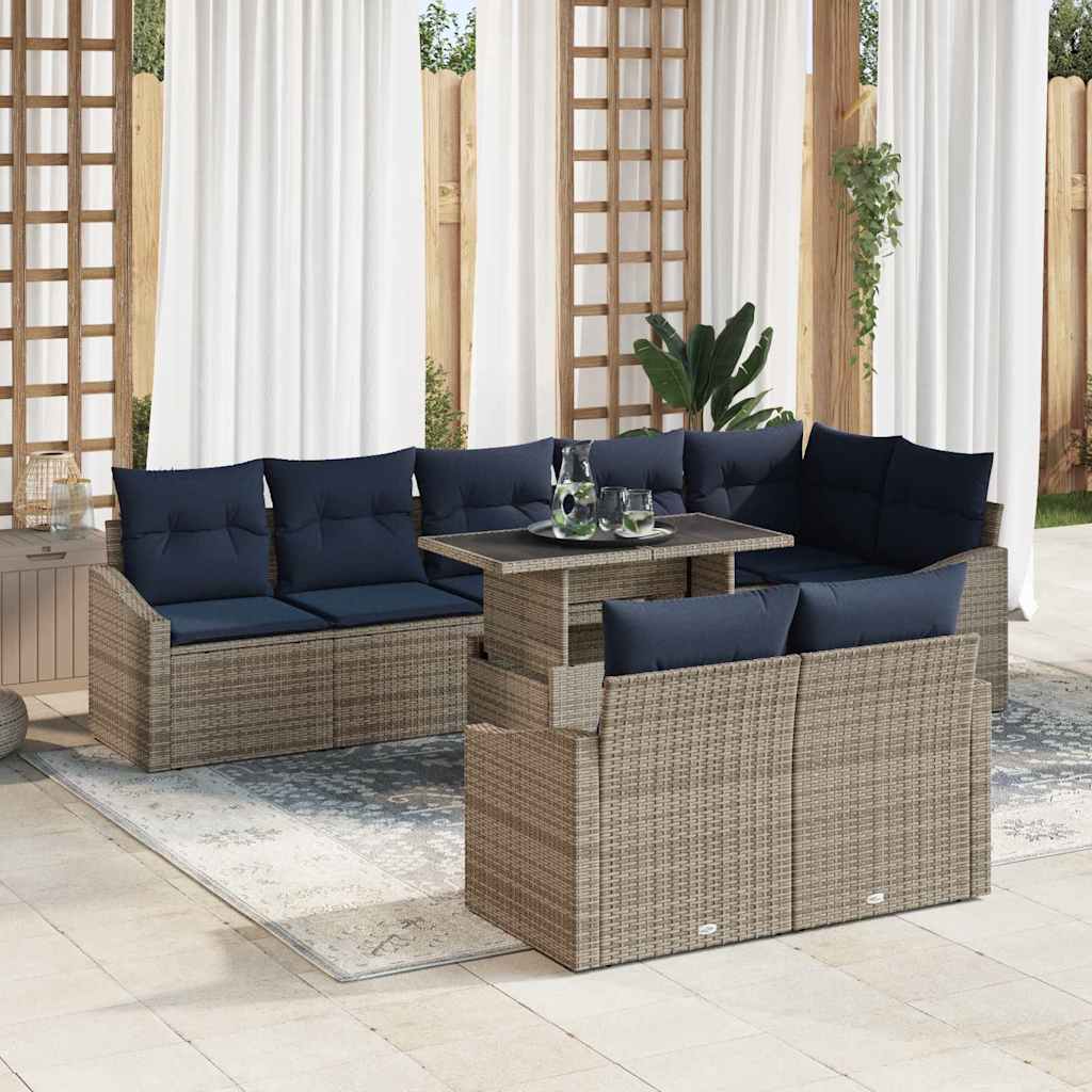 Set Divano da Giardino con cuscino 9 pcs Grigio e Blu Navy | homemem39