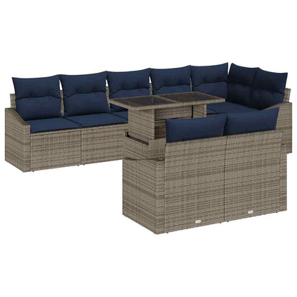 Set Divano da Giardino con cuscino 9 pcs Grigio e Blu Navy | homemem39