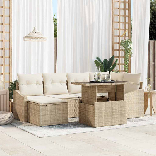 Set Divano da Giardino con cuscino 7 pcs Beige e Crema