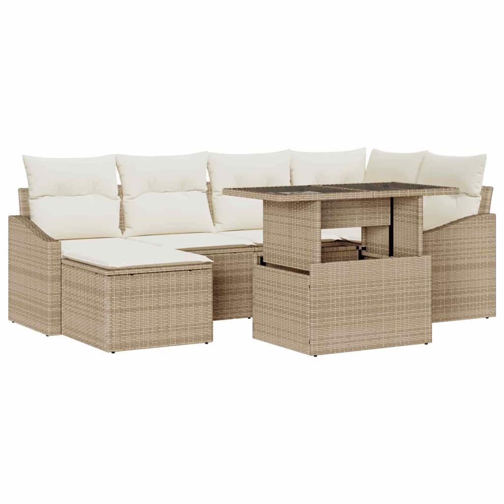 Set Divano da Giardino con cuscino 7 pcs Beige e Crema | homemem39