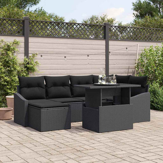 Set Divano da Giardino con cuscino con archiviazione 7 pcs Nero