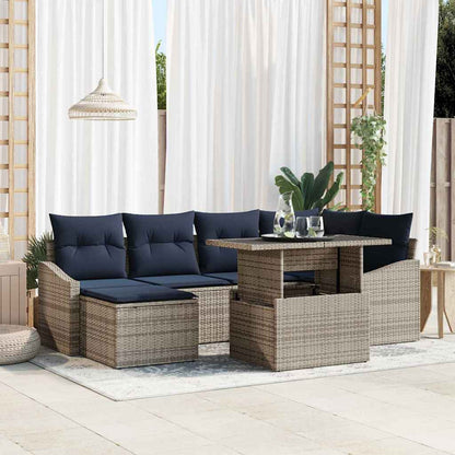 Set Divano da Giardino con cuscino 7 pcs Grigio e Blu Navy | homemem39