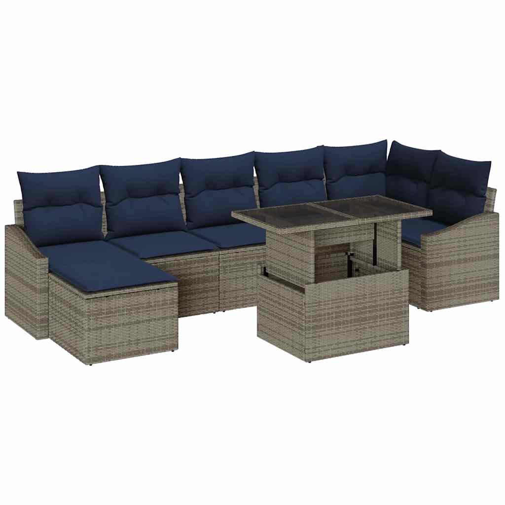 Set Divano da Giardino con cuscino 8 pcs Grigio e Blu Navy | homemem39