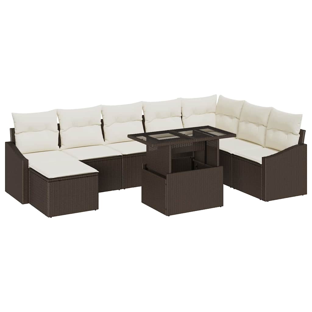 Set Divano da Giardino con cuscino 9 pcs Marrone e Crema | homemem39