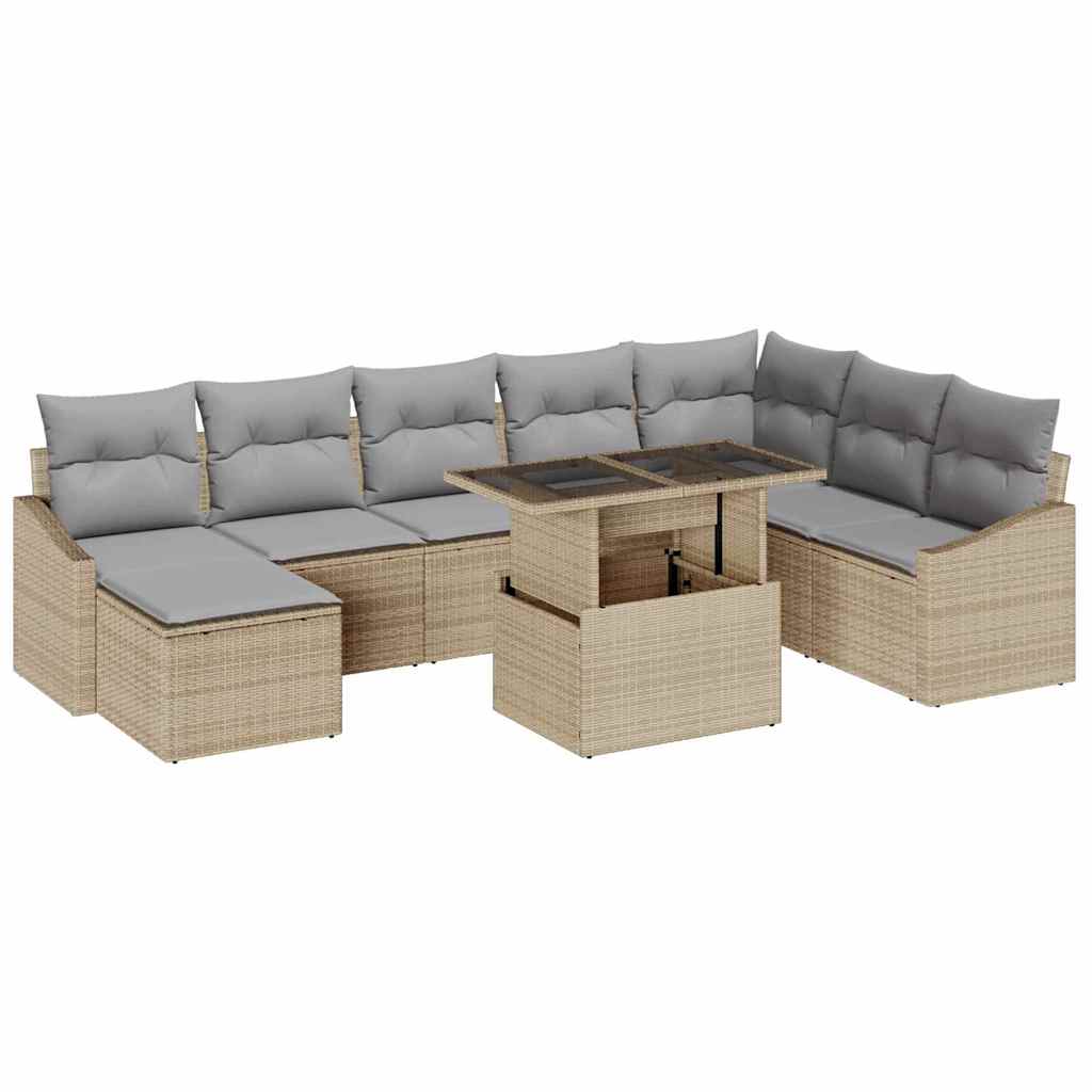Set Divano da Giardino con cuscino 9 pcs Beige e Grigio Chiaro | homemem39