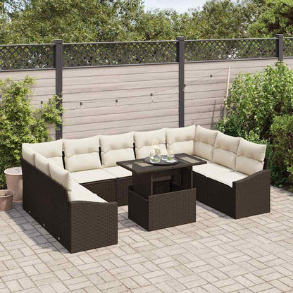 Set Divano da Giardino con cuscino 10 pcs Marrone e Crema | homemem39