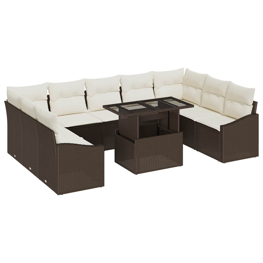 Set Divano da Giardino con cuscino 10 pcs Marrone e Crema | homemem39