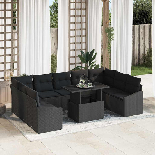 Set Divano da Giardino con cuscino con cuscino 10 pcs Nero