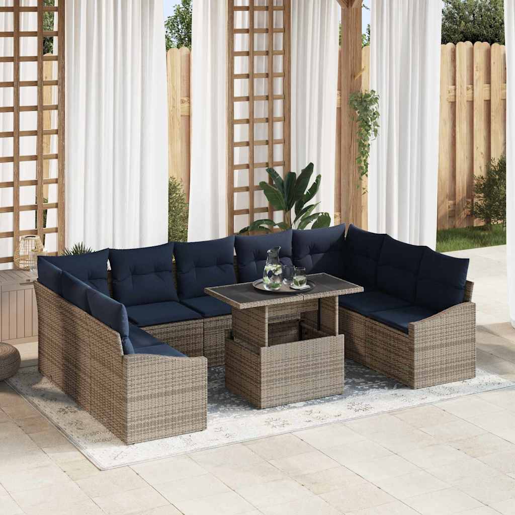 Set Divano da Giardino con cuscino 10 pcs Grigio e Blu Navy | homemem39
