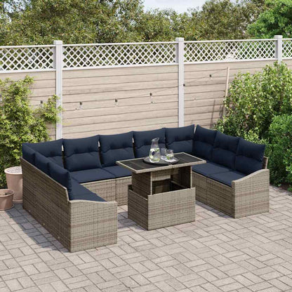 Set Divano da Giardino con cuscino 10 pcs Grigio e Blu Navy | homemem39