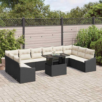 Set Divano da Giardino 11 pz Nero e Crema