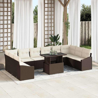 Set Divano da Giardino con cuscino 11 pcs Marrone e Crema | homemem39