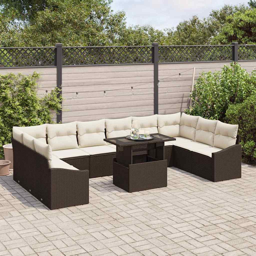 Set Divano da Giardino con cuscino 11 pcs Marrone e Crema | homemem39