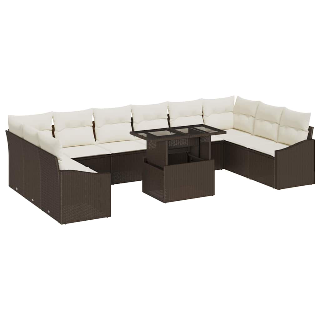 Set Divano da Giardino con cuscino 11 pcs Marrone e Crema | homemem39