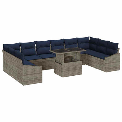 Set Divano da Giardino con cuscino 11 pcs Grigio e Blu Navy | homemem39