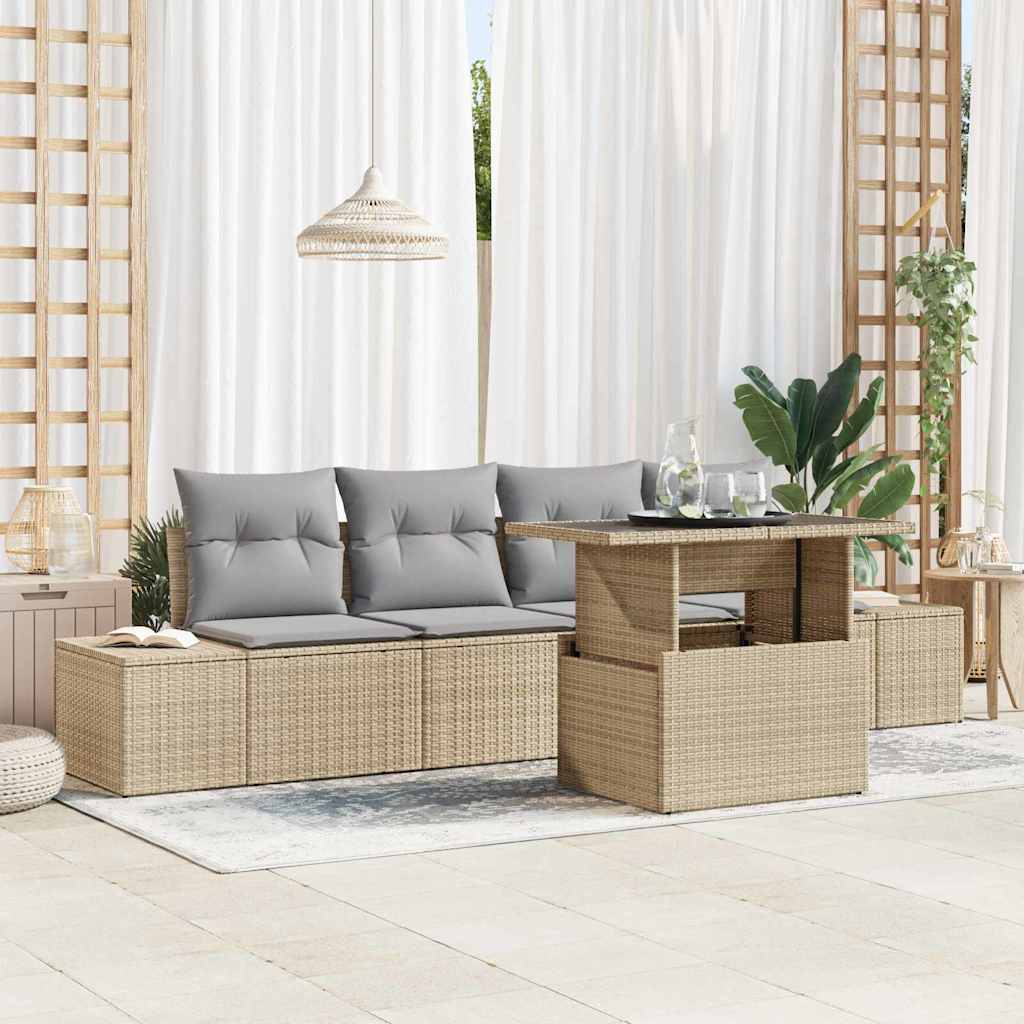 Set Divano da Giardino con cuscino 5 pcs Beige e Grigio Chiaro | homemem39