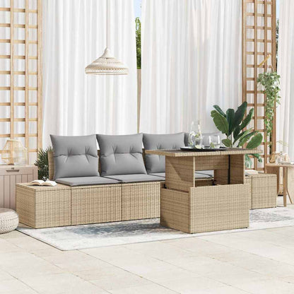 Set Divano da Giardino con cuscino 5 pcs Beige e Grigio Chiaro | homemem39