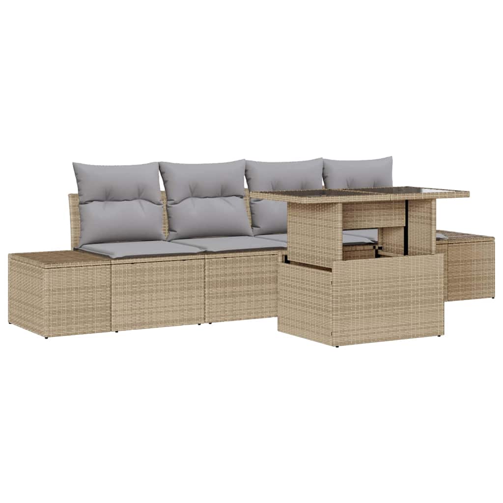 Set Divano da Giardino con cuscino 5 pcs Beige e Grigio Chiaro | homemem39
