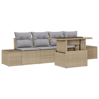 Set Divano da Giardino con cuscino 5 pcs Beige e Grigio Chiaro | homemem39