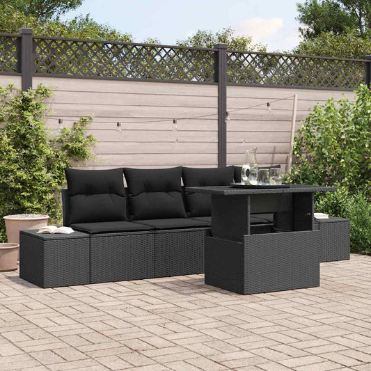 Set Divano da Giardino con cuscino con archiviazione 5 pcs Nero