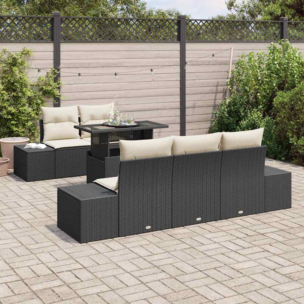 Set Divano da Giardino con cuscino 6 pcs Nero e Crema | homemem39