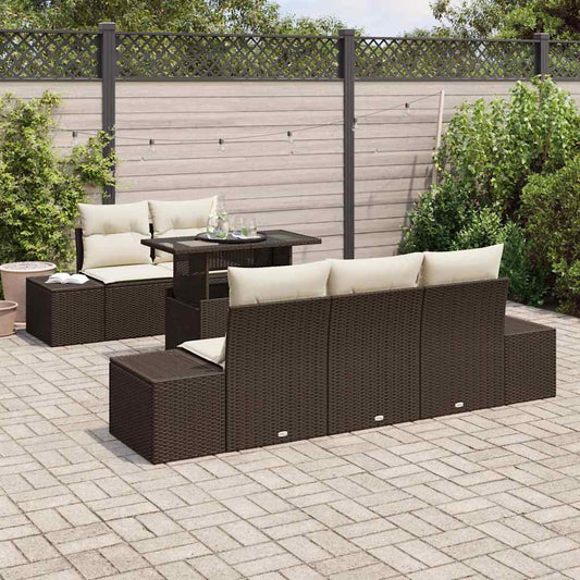 Set Divano da Giardino con cuscino 6 pcs Marrone e Crema