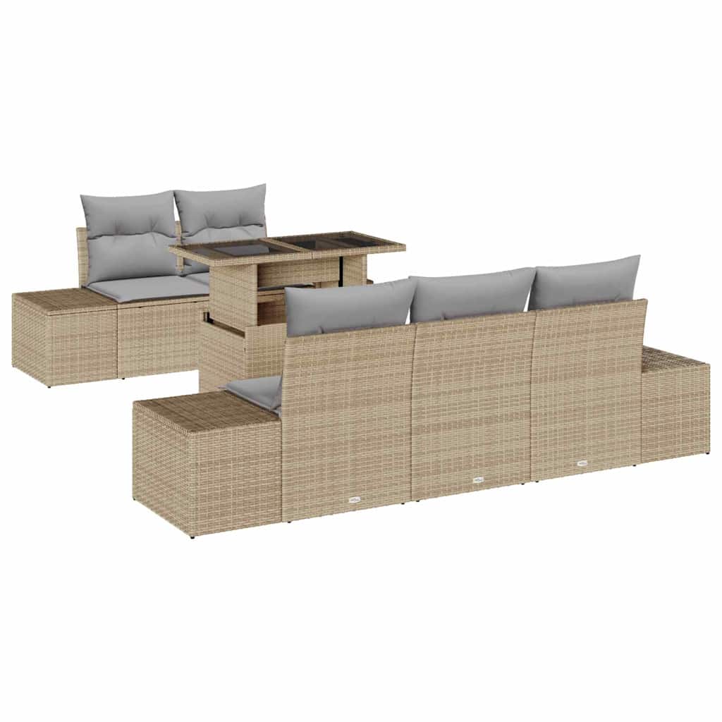 Set Divano da Giardino 6 pz Beige e Grigio Chiaro