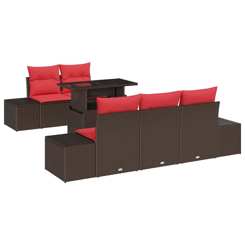 Set Divano da Giardino 6 pz 5-Numero di posti Marrone e Rosso | homemem39