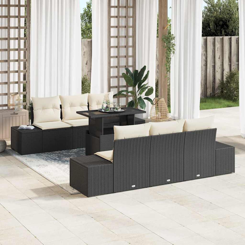 Set Divano da Giardino con cuscino 7 pcs Nero e Crema | homemem39
