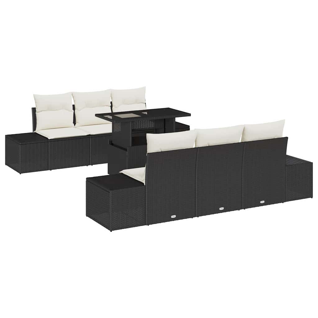 Set Divano da Giardino con cuscino 7 pcs Nero e Crema | homemem39