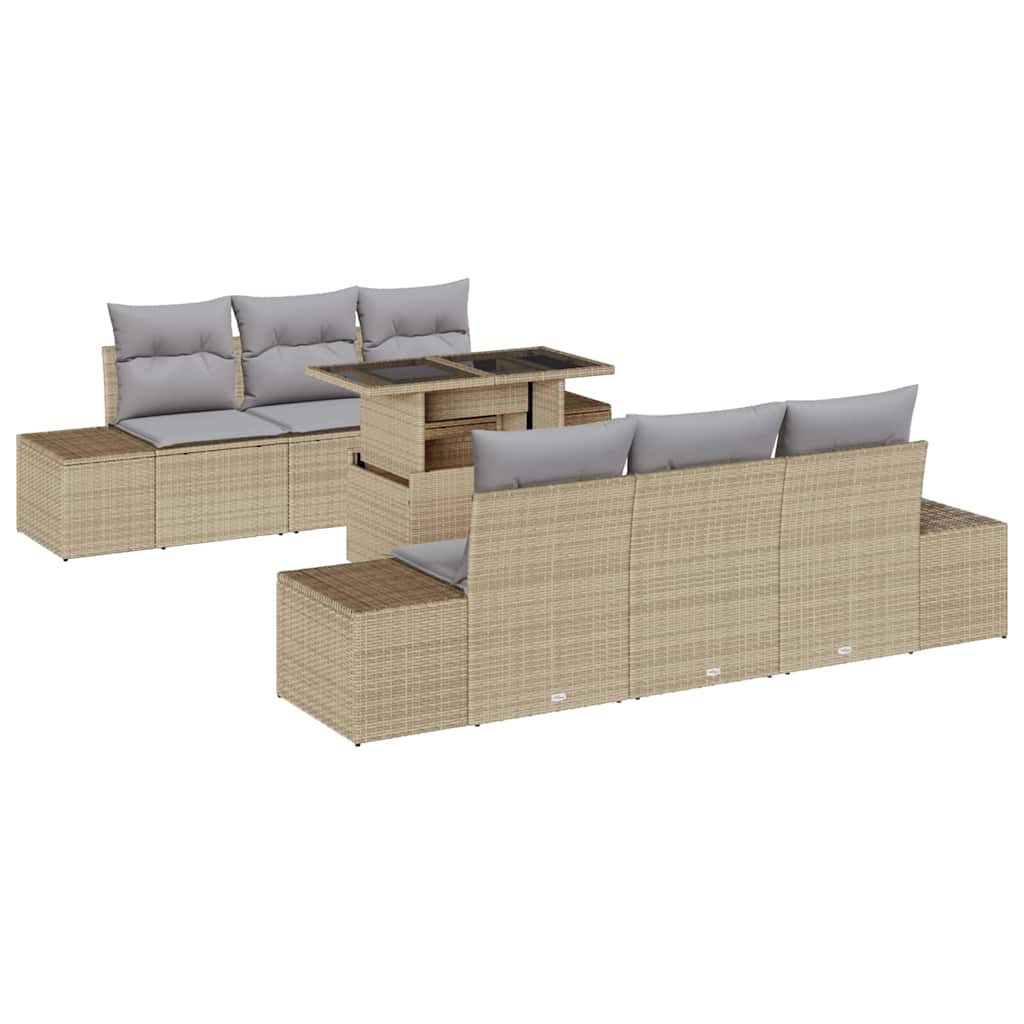 Set Divano da Giardino 7 pz Beige e Grigio Chiaro