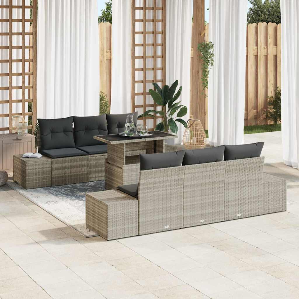 Set Divano da Giardino 7 pz Grigio chiaro e grigio scuro