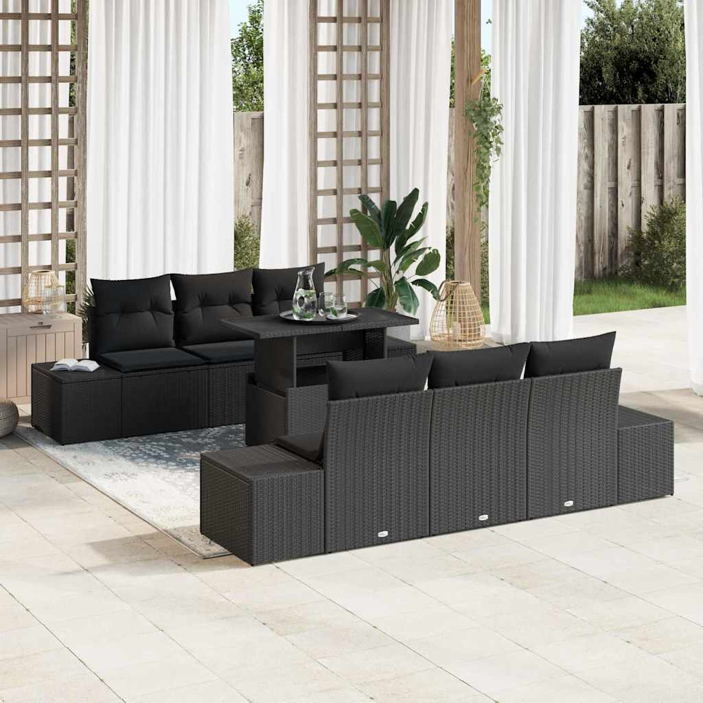 Set Divano da Giardino con cuscino 7 pcs Nero | homemem39