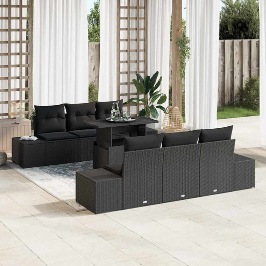 Set Divano da Giardino con cuscino 7 pcs Nero