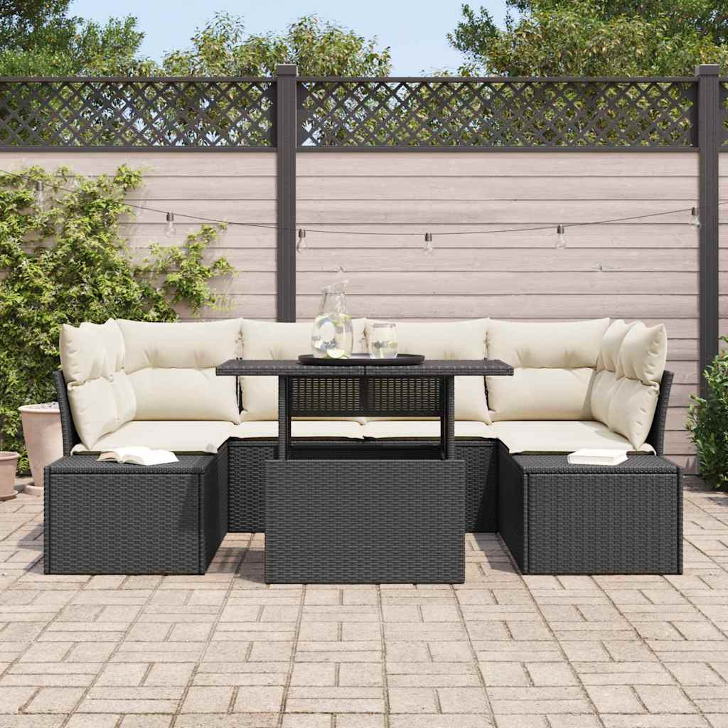 Set Divano da Giardino con cuscino 7 pcs Nero e Crema | homemem39