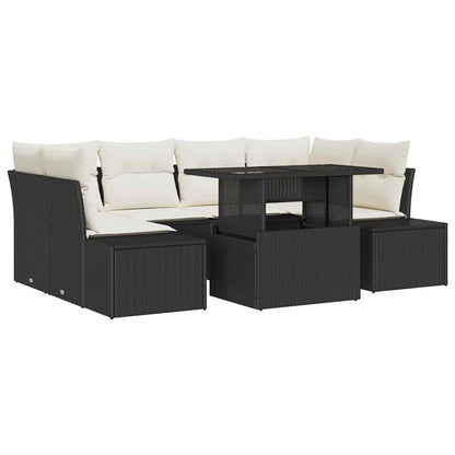 Set Divano da Giardino con cuscino 7 pcs Nero e Crema | homemem39
