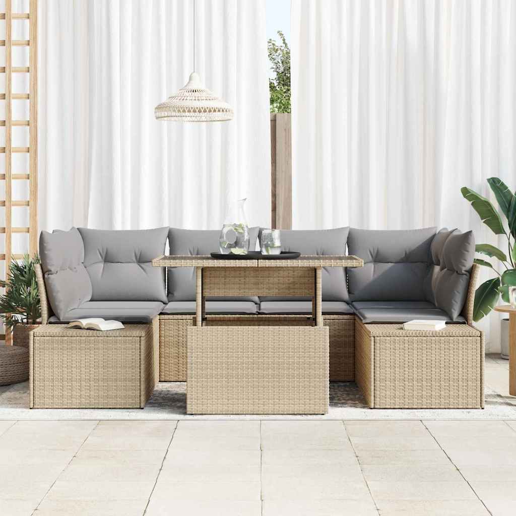 Set Divano da Giardino con cuscino 7 pcs Beige e Grigio Chiaro | homemem39